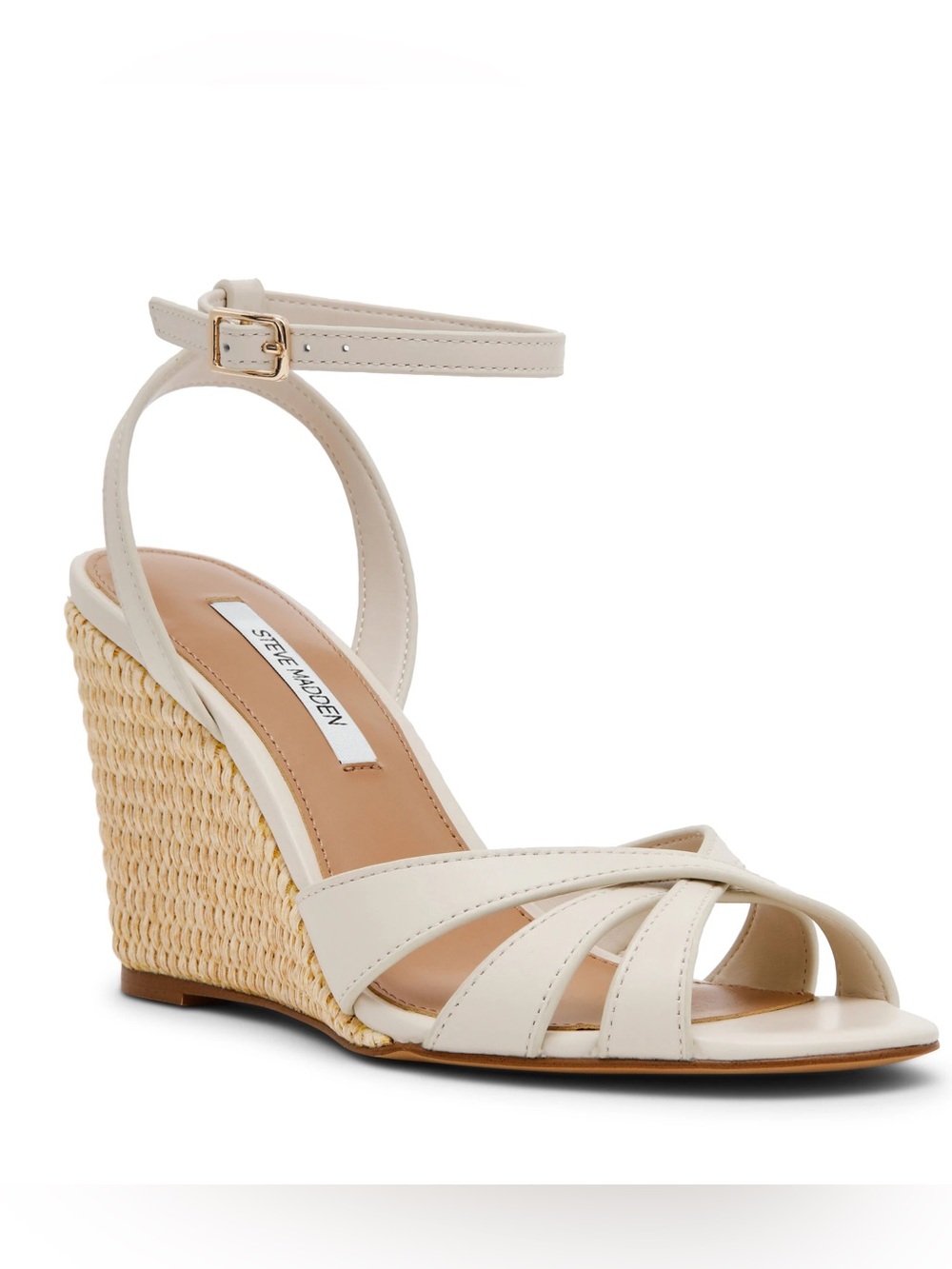 Steve Madden Ivory Woven Wedge Sandals with Ankle Strap